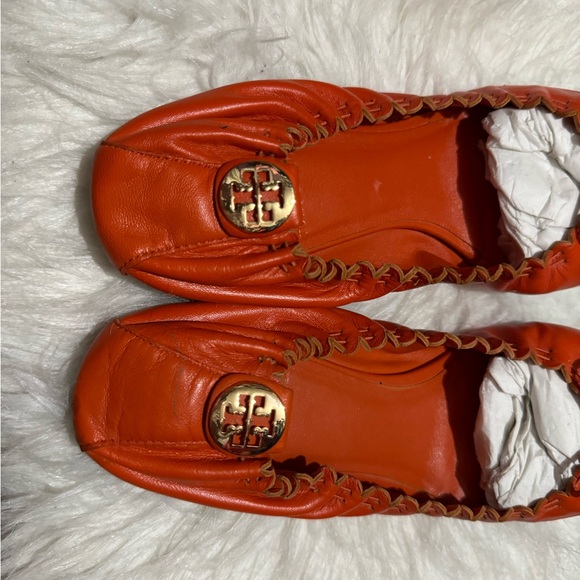 Tory Burch Orange Leather Tassel Scrunch Ballet Flats 7.5 - Picture 3 of 14